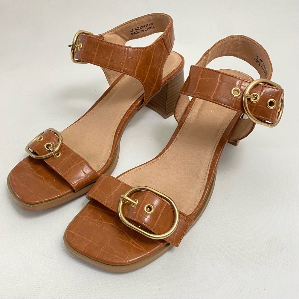 Topshop Chunky Heel Sandals 8 / 38 Brown Snake Print Ankle Strap Open Toe